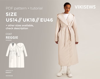 Reggie coat digital pattern pdf sewing pattern with tutorial size US 14 UK 18 EU 46