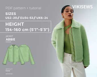 Abbie jacket 154-160 height US sizes 2 - 20 pattern, sewing pattern with tutorial