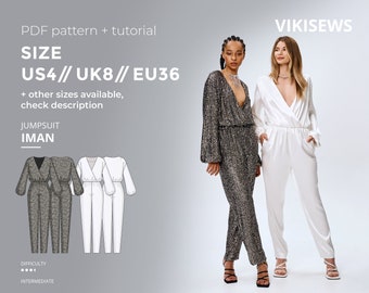 Iman formal jumpsuit digital pattern pdf sewing pattern with tutorial size US 4 UK 8 EU 36