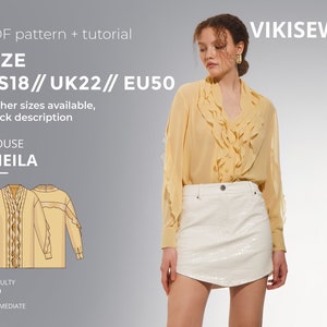 Bluzka Sheila cyfrowy wzór pdf wzór do szycia z samouczkiem rozmiar US 18 UK 22 EU 50