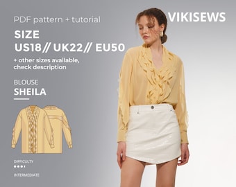 Sheila Bluse Digital Schnittmuster PDF Schnittmuster Größe US 18 UK 22 EU 50