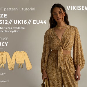 Lucy blouse sewing pattern with tutorial size US 12 UK 16 EU 44