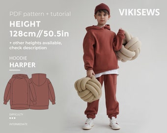 Harper hoodie (boys) sewing pattern with tutorial height 50.5 in 128 cm