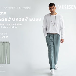 Oliver trousers sewing pattern with tutorial size US 28 UK 28 EU 38