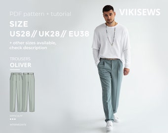 Oliver trousers sewing pattern with tutorial size US 28 UK 28 EU 38