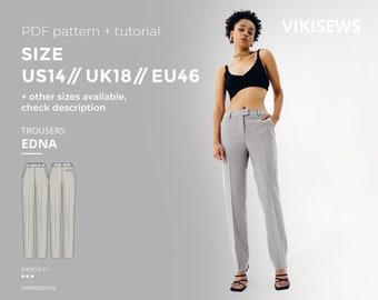 Edna trousers digital pattern pdf sewing pattern with tutorial size US 14 UK 18 EU 46