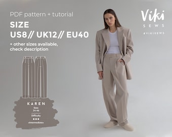 Karen trousers pattern with pdf tutorial US 8 UK 12 EU 40