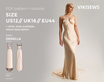 Ornella dress sewing pattern with tutorial size US 12 UK 16 EU 44