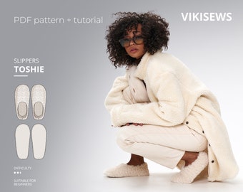 Toshie Slippers PDF sewing pattern with tutorial, sizes EU 35-43