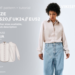 Kaia blouse digital pattern pdf sewing pattern with tutorial size US 20 UK 24 EU 52
