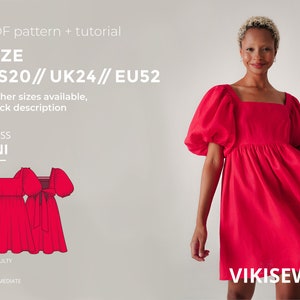 Uni dress with puffy skirt sewing pattern with tutorial size US 20 UK 24 EU 52