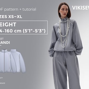 カンディ ジャケット PDF 縫製パターン、チュートリアル付き、サイズ XS-XL、身長 154-160 cm
