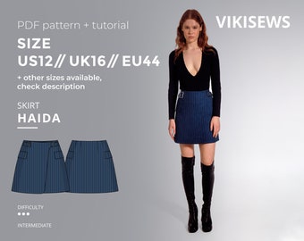 Haida skirt sewing pattern with tutorial size US 12 UK 16 EU 44