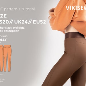 Slim Fit Leggings Sewing Pattern Molly, DIY Yoga Pants PDF, Easy Leggings Sewing Tutorial for Gym and Casual Wear Size US20 UK24 EU52