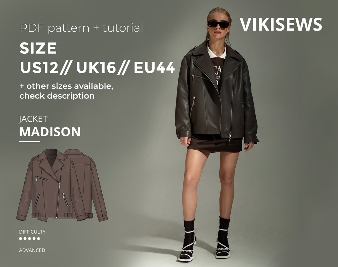 Madison Leather Jacket Pattern With Pdf Tutorial US 12 UK 16 EU 44 - Etsy
