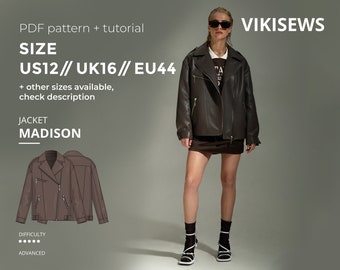 Madison leather jacket pattern with pdf tutorial US 12 UK 16 EU 44