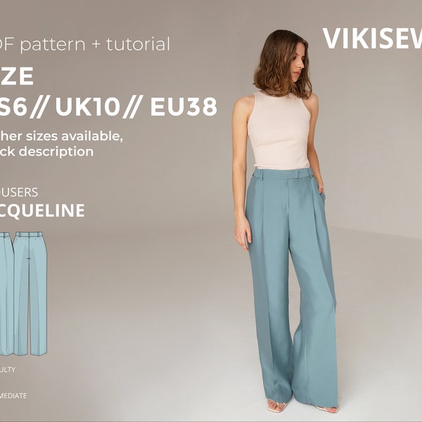 Jacqueline classic trousers sewing pattern with tutorial size US 6 UK 10 EU 38