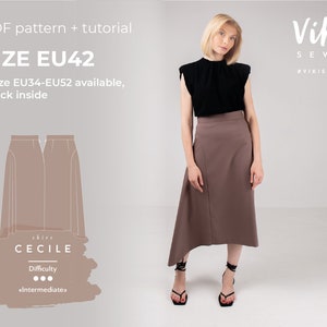 Cecile asymmetrical skirt sewing pattern with tutorial  size US 10 UK 14 EU 42