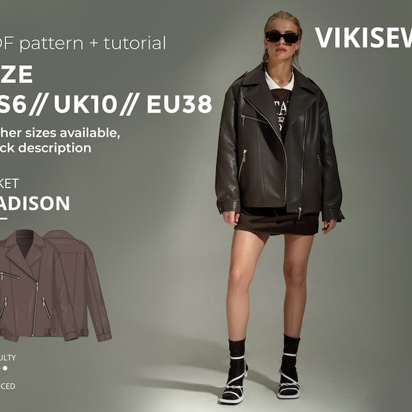 Madison leather jacket pattern with pdf tutorial US 6 UK 10 EU 38