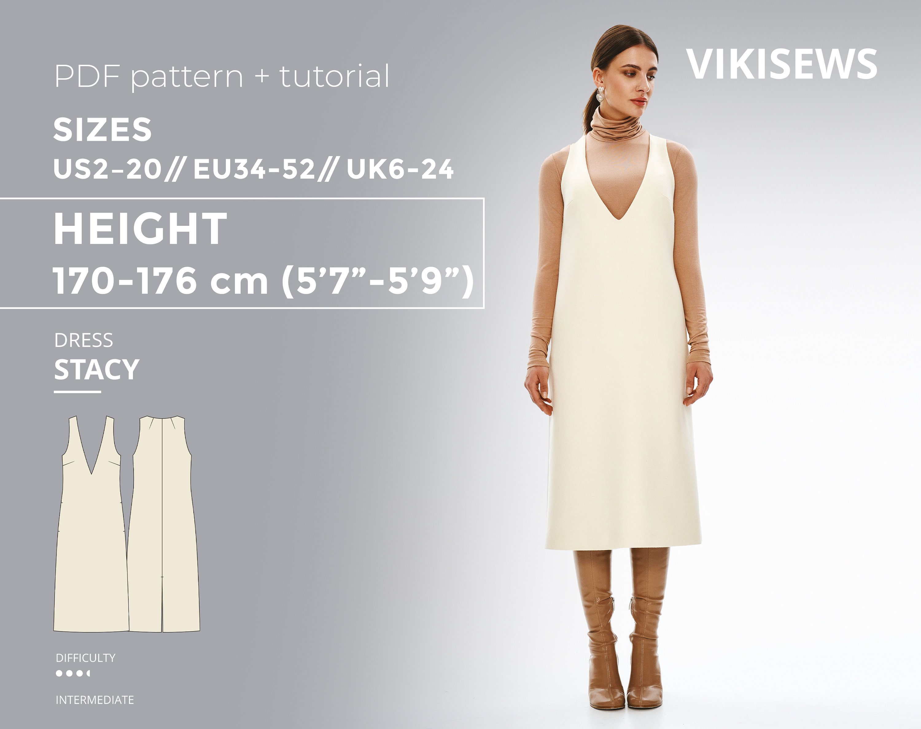 Knop Botanist Vergelijkbaar Stacy Dress 170-176 Height US Sizes 2 20 Pattern Slip Dress - Etsy