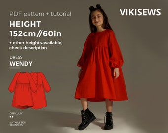 Wendy dress pattern with pdf tutorial height 60 in 152 cm