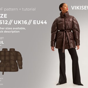 Gail puffer jacket digital pattern pdf sewing pattern with tutorial size US 12 UK 16 EU 44