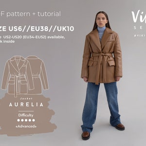 Patron veste en cuir Aurelia avec tutoriel taille US 6 UK 10 EU 38