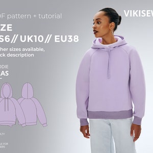 Lilas raglan sleeve hoodie sewing pattern with tutorial size US 6 UK 10 EU 38