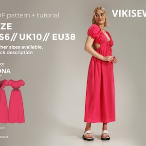 Oona summer dress with naked back sewing pattern with tutorial size US 6 UK 10 EU 38