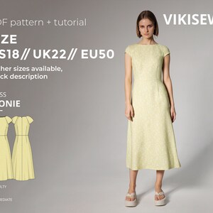Leonie slim fit midi dress sewing pattern with tutorial size US 18 UK 22 EU 50