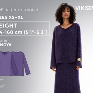 Sweater PDF Sewing Pattern Sonoya Size XS-XL 154-160cm height, Diy Pullover for Women, Beginner-Friendly Jumper and Sweatshirt Pattern