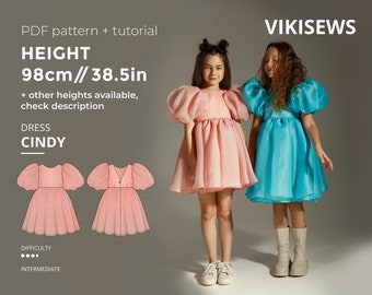 Cindy dress pattern with pdf tutorial height 38.5 in 98 cm