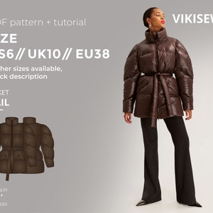 Gail puffer jacket digital pattern pdf sewing pattern with tutorial size US 6 UK 10 EU 38