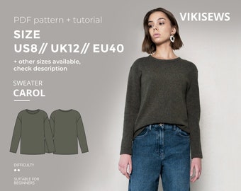 Carol sweater digital pattern pdf sewing pattern with tutorial size US 8 UK 12 EU 40
