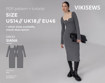 Siana dress pattern with pdf tutorial size US 14 UK 18 EU 46
