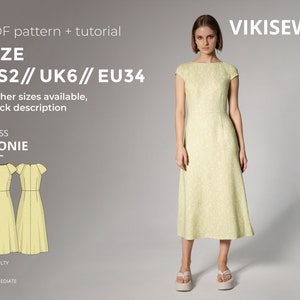 Leonie slim fit midi dress sewing pattern with tutorial size US 2 UK 6 EU 34
