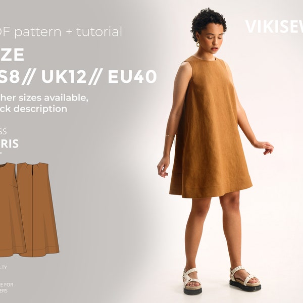Doris dress sewing pattern with tutorial size US 8 UK 12 EU 40