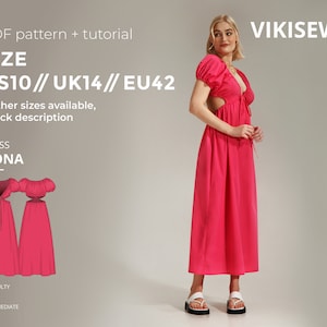 Oona summer dress with naked back sewing pattern with tutorial size US 10 UK 14 EU 42