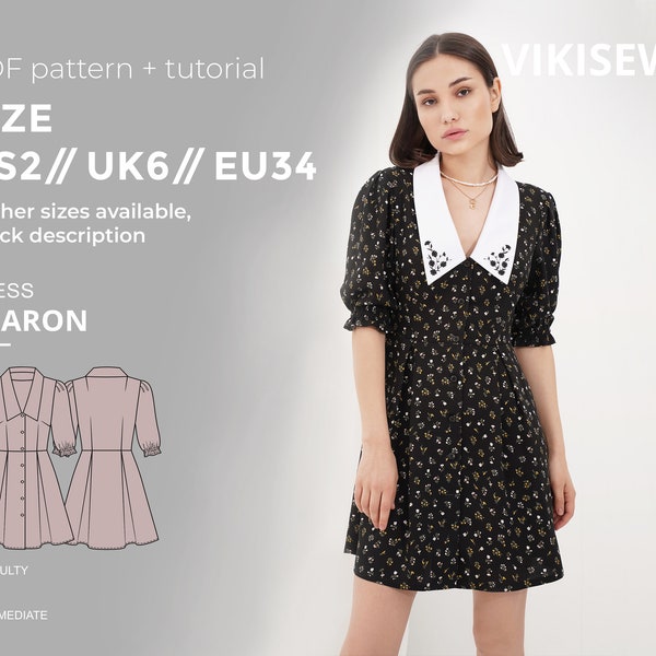 Sharon dress pattern with pdf tutorial size US 2 UK 6 EU 34