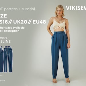 Adeline trousers with pleats sewing pattern with tutorial size US 16 UK 20 EU 48