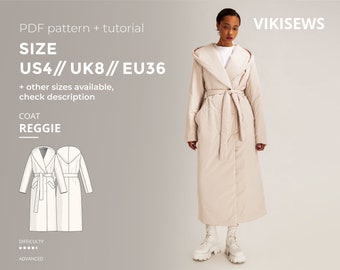 Reggie coat digital pattern pdf sewing pattern with tutorial size US 4 UK 8 EU 36