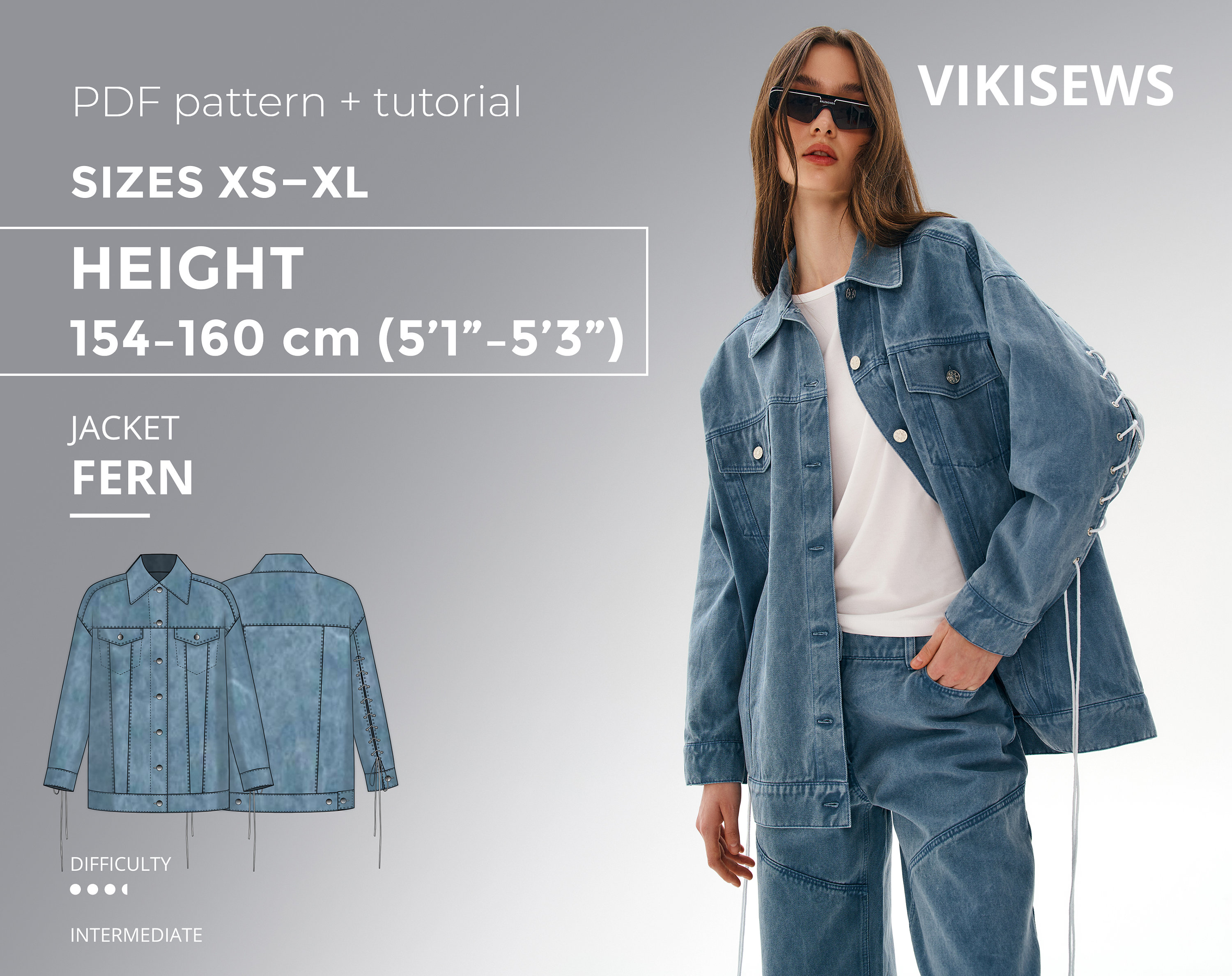 【MODERNIF】Plan simple denim jacket Emmett Structured-Sleeve Denim Jacket