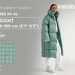 Nurit Coat Sewing Pattern XS–XL | Quilted Winter Coat Pattern with Tutorial Coat Sewing Guide Detachable Collar Coat PDF Height 154–160