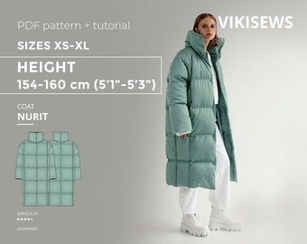 Nurit Coat Sewing Pattern XS–XL | Quilted Winter Coat Pattern with Tutorial Coat Sewing Guide Detachable Collar Coat PDF Height 154–160