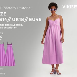 Iris dress digital pattern pdf sewing pattern with tutorial size US 14 UK 18 EU 46