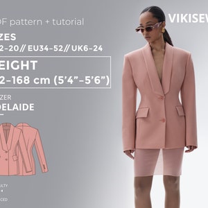 Adelaide Blazer PDF sewing pattern with tutorial, size EU34-EU52 for 162-168 cm height