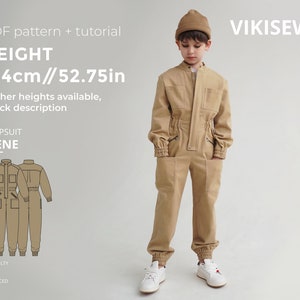 Irene jumpsuit (boys) sewing pattern with tutorial height 52.75 in 134 cm