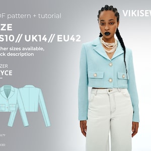ブライス ブレザーの縫製パターンとチュートリアル サイズ US 10 UK 14 EU 42