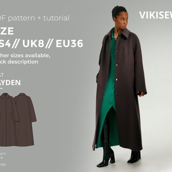 Manteau Hayden patron numérique pdf patron de couture avec tutoriel taille US 4 UK 8 EU 36