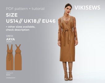 Arya pinafore dress sewing pattern with tutorial size US 14 UK 18 EU 46